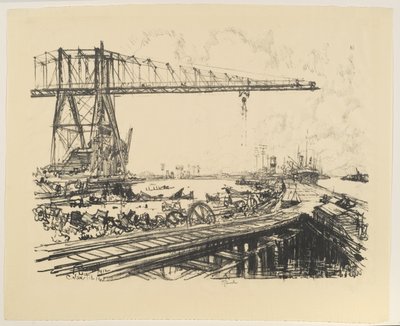 Panama - French Canal and American Cranes, 1912 by Joseph Pennell